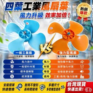 18吋11心塑膠風葉 工業風扇葉片 附螺絲 橘葉/藍葉
